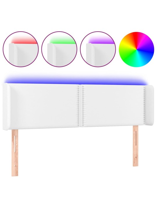 Gultas galvgalis ar LED, 147x16x78/88 cm, balta mākslīgā āda