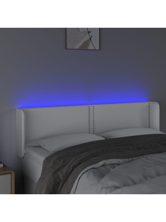 Gultas galvgalis ar LED, 147x16x78/88 cm, balta mākslīgā āda