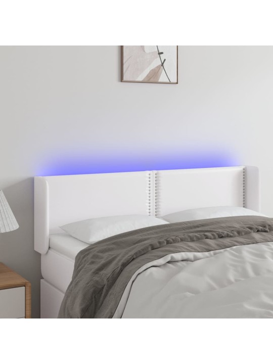 Gultas galvgalis ar LED, 147x16x78/88 cm, balta mākslīgā āda