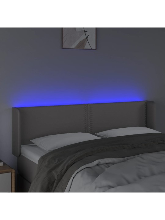 Gultas galvgalis ar LED, 147x16x78/88 cm, pelēka mākslīgā āda