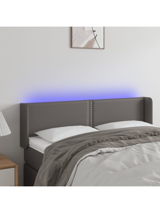Gultas galvgalis ar LED, 147x16x78/88 cm, pelēka mākslīgā āda