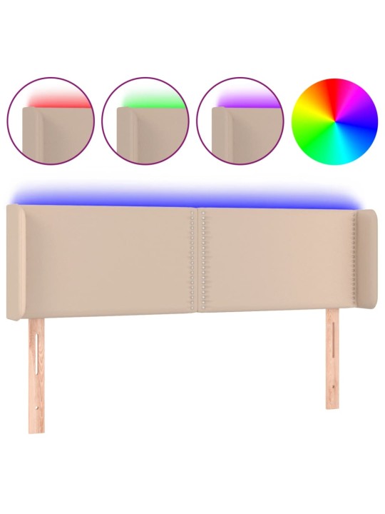 Gultas galvgalis ar LED, 147x16x78/88 cm, kapučīno mākslīgā āda