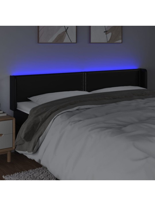 Gultas galvgalis ar LED, 163x16x78/88 cm, melna mākslīgā āda