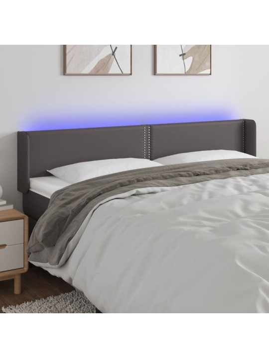 Gultas galvgalis ar led, 183x16x78/88 cm, pelēka mākslīgā āda