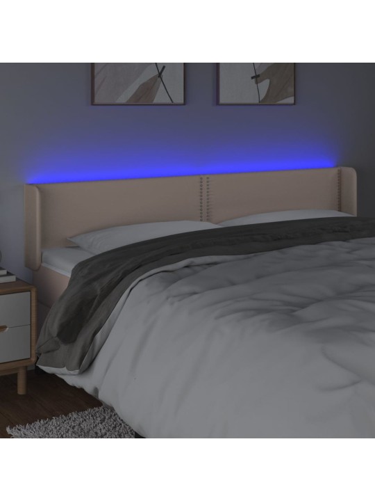 Gultas galvgalis ar led, 183x16x78/88 cm, kapučīno mākslīgā āda