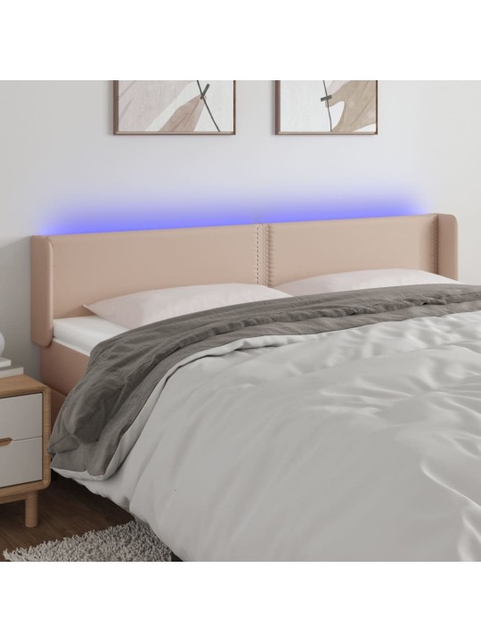 Gultas galvgalis ar led, 183x16x78/88 cm, kapučīno mākslīgā āda