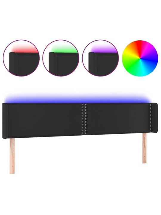 Gultas galvgalis ar led, 203x16x78/88 cm, melna mākslīgā āda