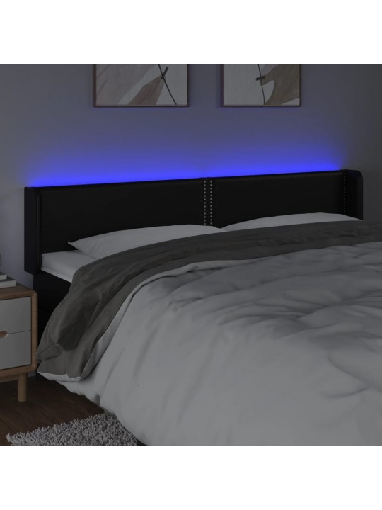 Gultas galvgalis ar led, 203x16x78/88 cm, melna mākslīgā āda