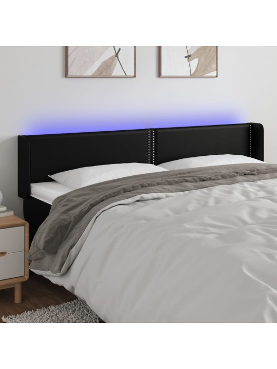 Gultas galvgalis ar led, 203x16x78/88 cm, melna mākslīgā āda
