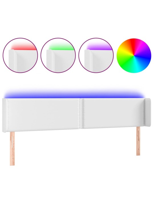 Gultas galvgalis ar led, 203x16x78/88 cm, balta mākslīgā āda