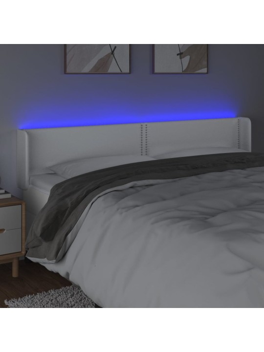 Gultas galvgalis ar led, 203x16x78/88 cm, balta mākslīgā āda