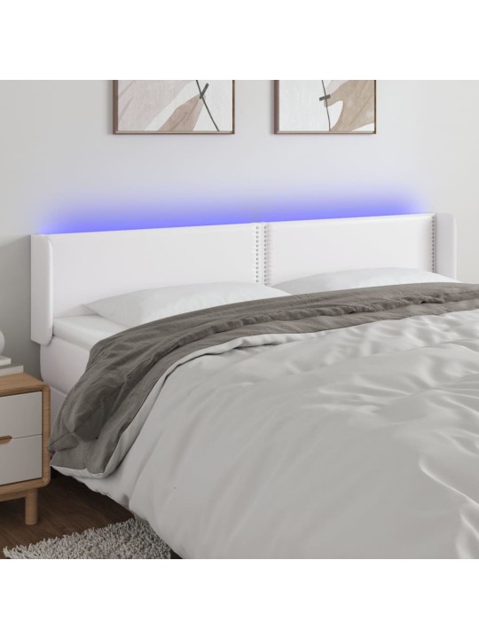 Gultas galvgalis ar led, 203x16x78/88 cm, balta mākslīgā āda