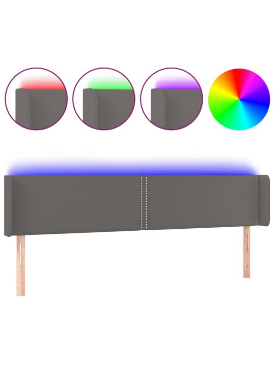 Gultas galvgalis ar led, 203x16x78/88 cm, pelēka mākslīgā āda