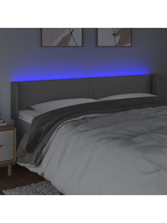 Gultas galvgalis ar led, 203x16x78/88 cm, pelēka mākslīgā āda