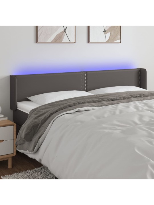 Gultas galvgalis ar led, 203x16x78/88 cm, pelēka mākslīgā āda