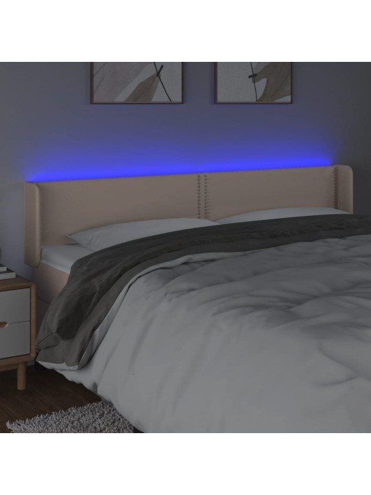 Gultas galvgalis ar led, 203x16x78/88 cm, kapučīno mākslīgā āda