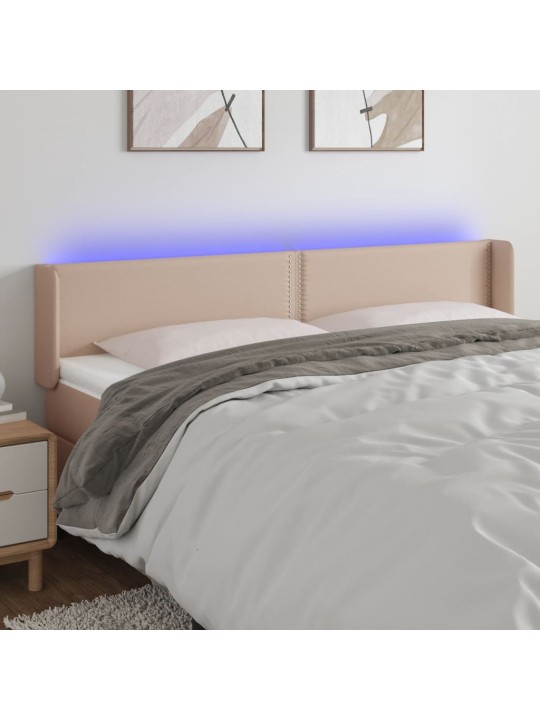 Gultas galvgalis ar led, 203x16x78/88 cm, kapučīno mākslīgā āda