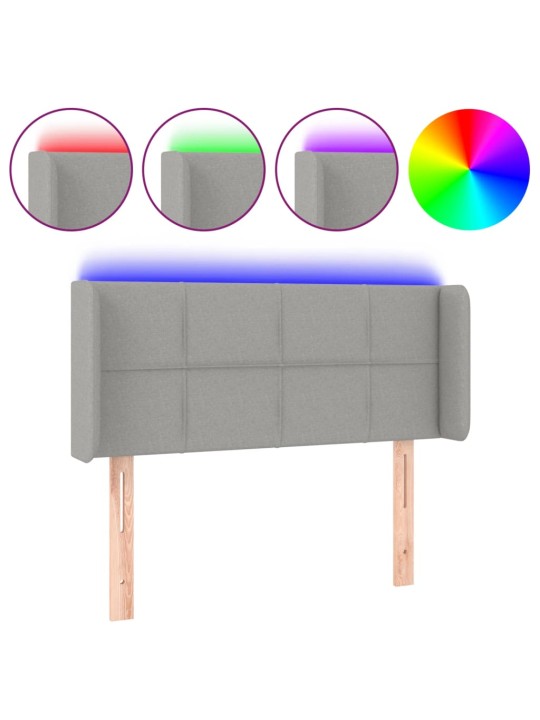 Gultas galvgalis ar led, 93x16x78/88 cm, gaiši pelēks audums