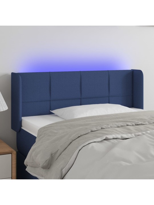 Gultas galvgalis ar led, 93x16x78/88 cm, zils audums