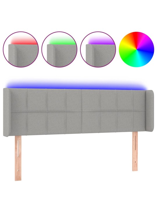 Gultas galvgalis ar LED, 147x16x78/88 cm, gaiši pelēks audums