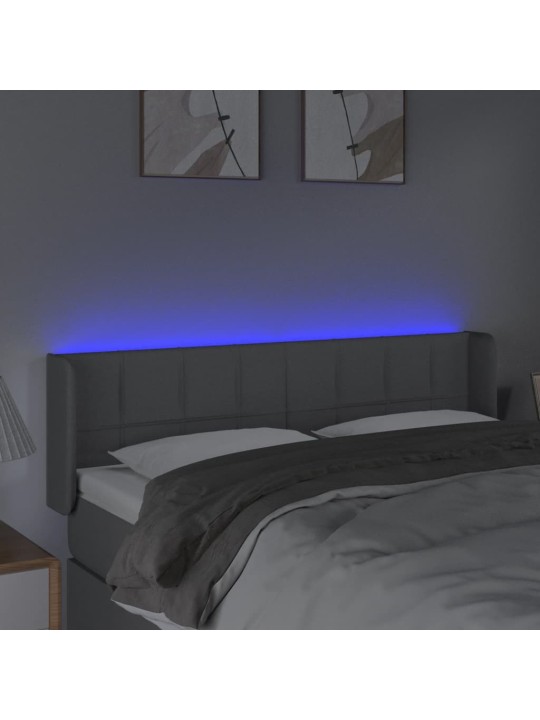 Gultas galvgalis ar LED, 147x16x78/88 cm, gaiši pelēks audums