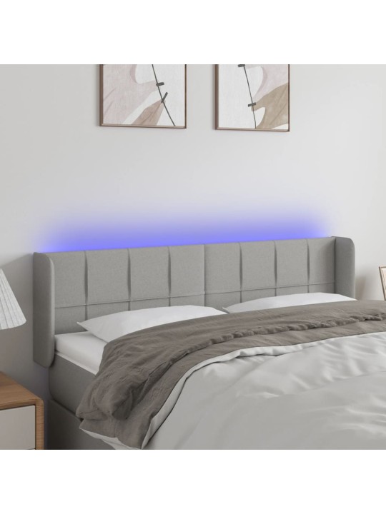 Gultas galvgalis ar LED, 147x16x78/88 cm, gaiši pelēks audums