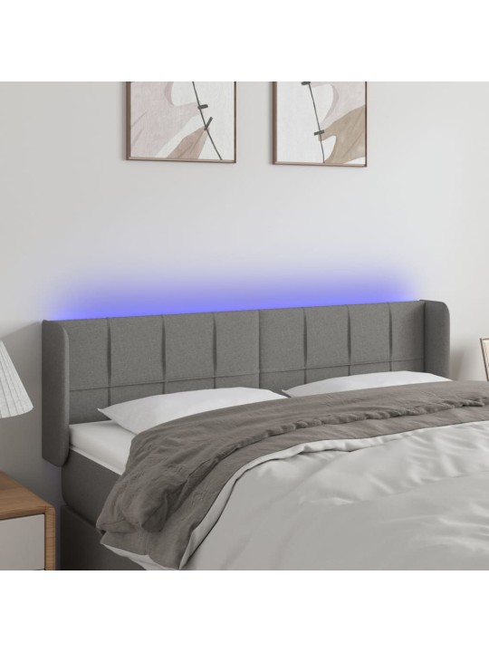 Gultas galvgalis ar LED, 147x16x78/88 cm, tumši pelēks audums