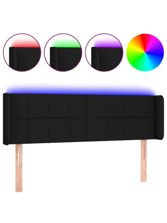 Gultas galvgalis ar LED, 147x16x78/88 cm, melns audums