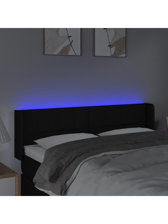 Gultas galvgalis ar LED, 147x16x78/88 cm, melns audums