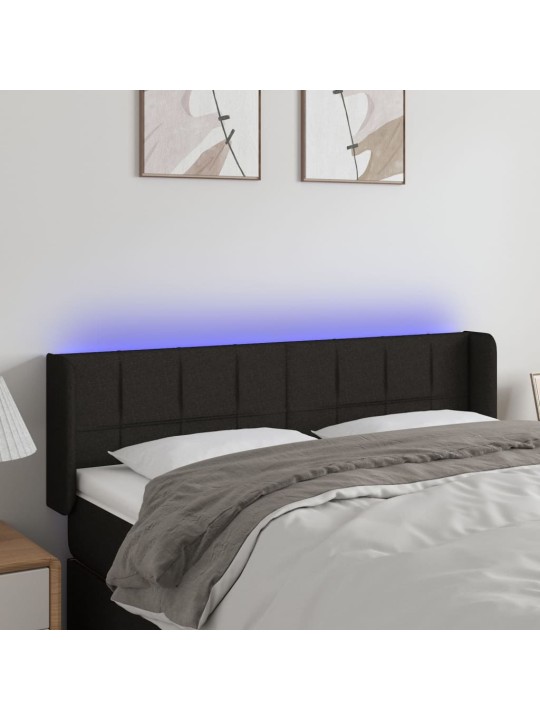 Gultas galvgalis ar LED, 147x16x78/88 cm, melns audums