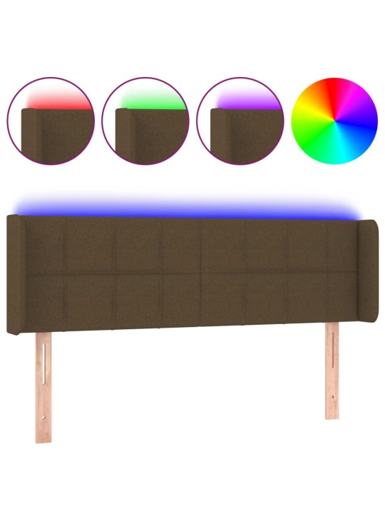 Gultas galvgalis ar LED, 147x16x78/88 cm, tumši brūns audums