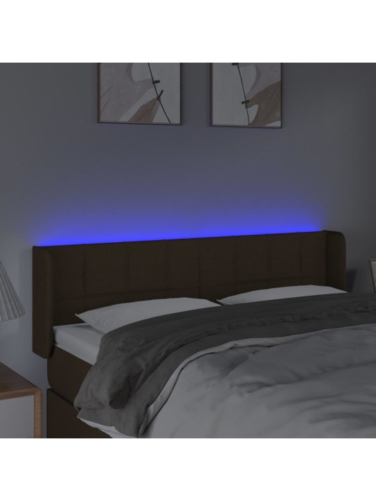 Gultas galvgalis ar LED, 147x16x78/88 cm, tumši brūns audums