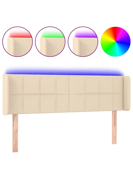 Gultas galvgalis ar LED, 147x16x78/88 cm, krēmkrāsas audums