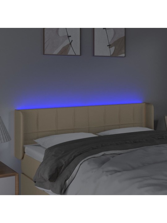 Gultas galvgalis ar LED, 147x16x78/88 cm, krēmkrāsas audums