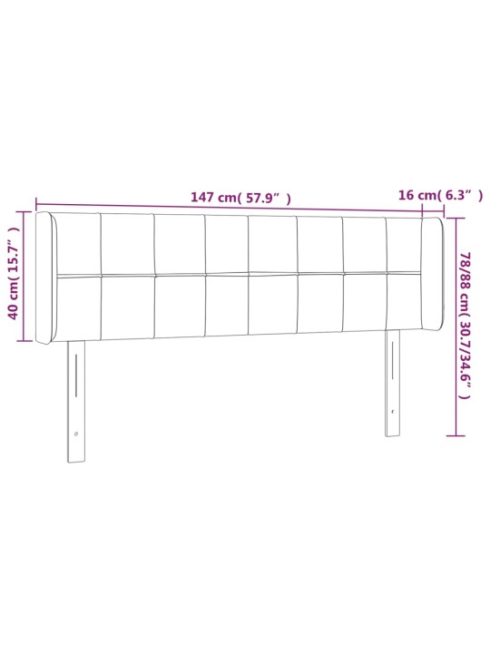 Gultas galvgalis ar LED, 147x16x78/88 cm, krēmkrāsas audums