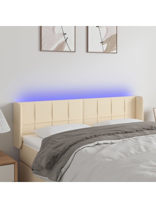 Gultas galvgalis ar LED, 147x16x78/88 cm, krēmkrāsas audums