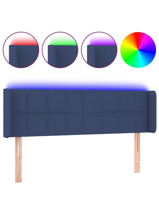 Gultas galvgalis ar LED, 147x16x78/88 cm, zils audums