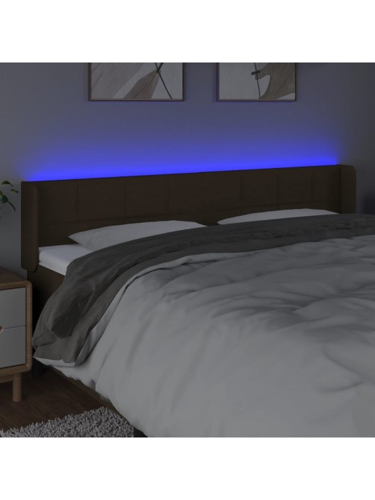 Gultas galvgalis ar led, 183x16x78/88 cm, tumši brūns audums
