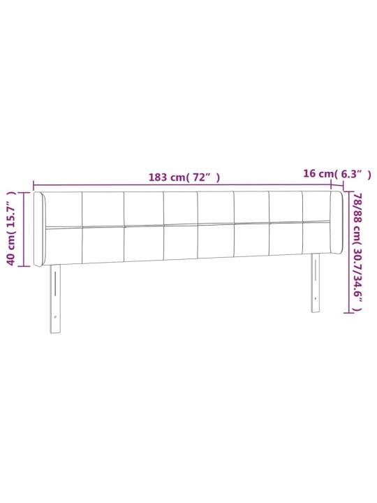 Gultas galvgalis ar led, 183x16x78/88 cm, tumši brūns audums