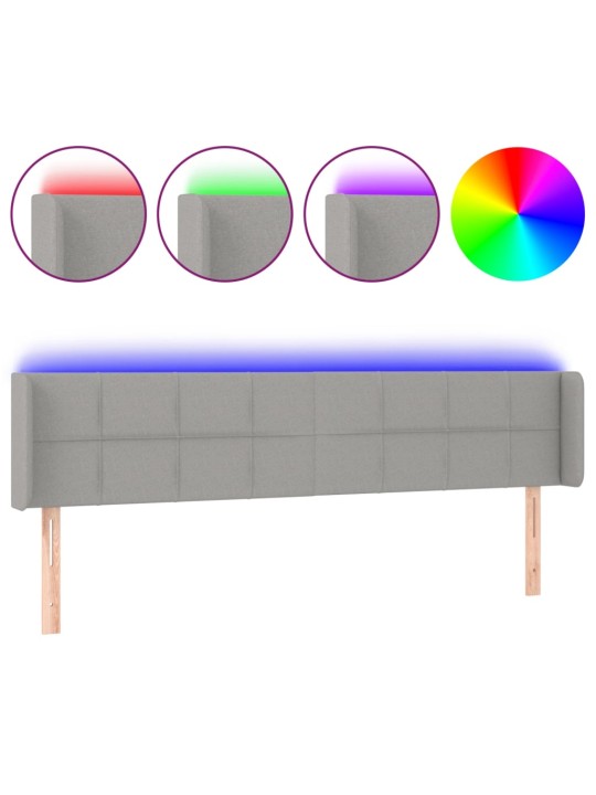 Gultas galvgalis ar led, 203x16x78/88 cm, gaiši pelēks audums