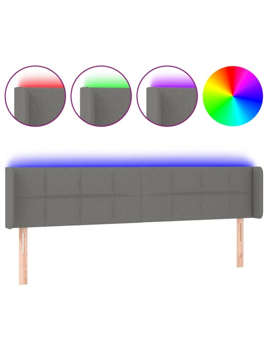 Gultas galvgalis ar led, 203x16x78/88 cm, tumši pelēks audums