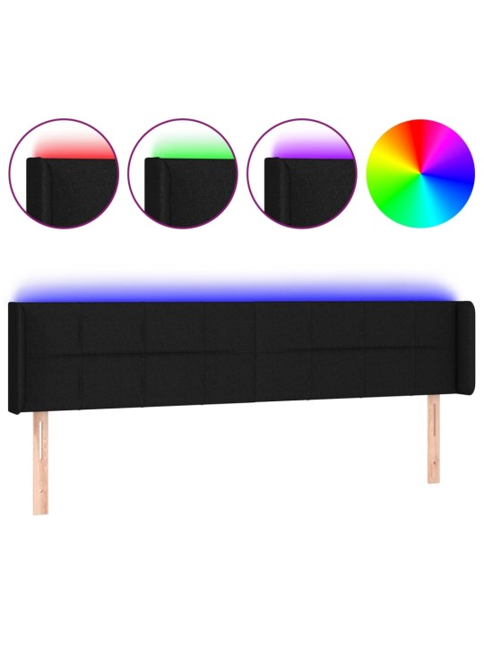 Gultas galvgalis ar led, 203x16x78/88 cm, melns audums
