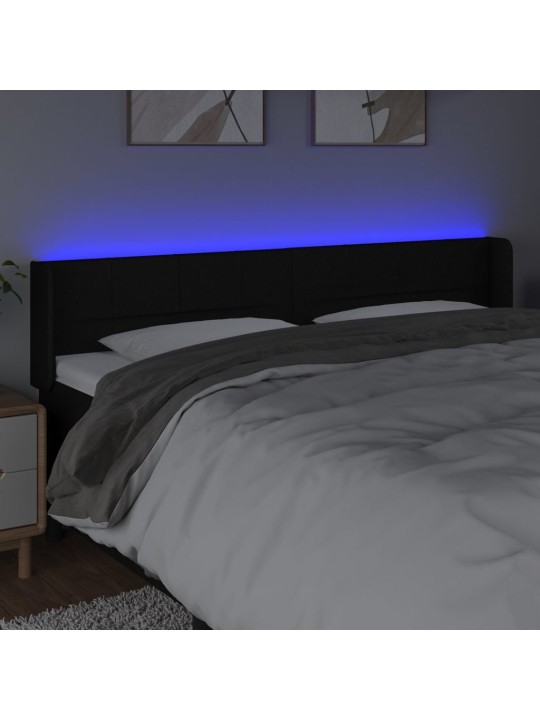 Gultas galvgalis ar led, 203x16x78/88 cm, melns audums