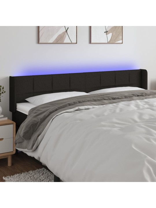 Gultas galvgalis ar led, 203x16x78/88 cm, melns audums