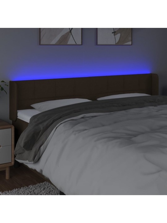 Gultas galvgalis ar led, 203x16x78/88 cm, tumši brūns audums