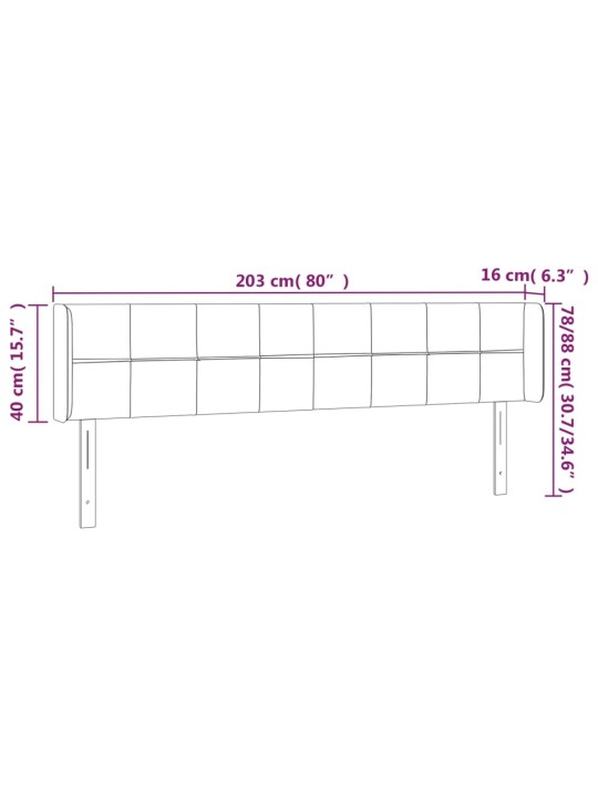 Gultas galvgalis ar led, 203x16x78/88 cm, tumši brūns audums