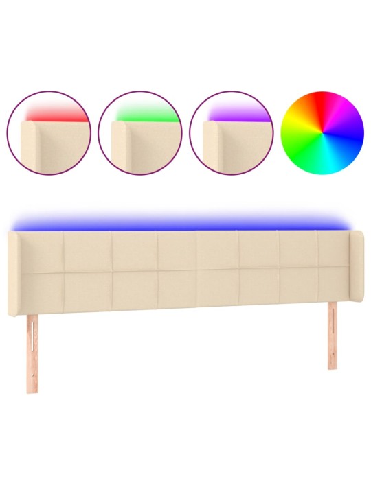 Gultas galvgalis ar led, 203x16x78/88 cm, krēmkrāsas audums