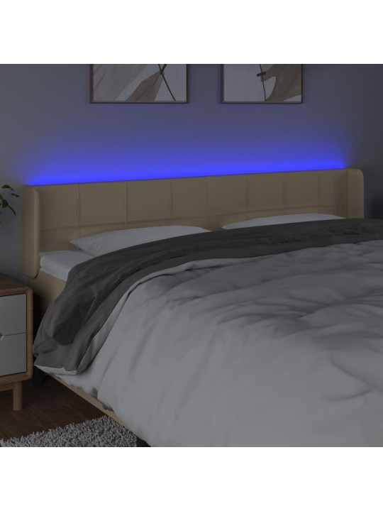 Gultas galvgalis ar led, 203x16x78/88 cm, krēmkrāsas audums