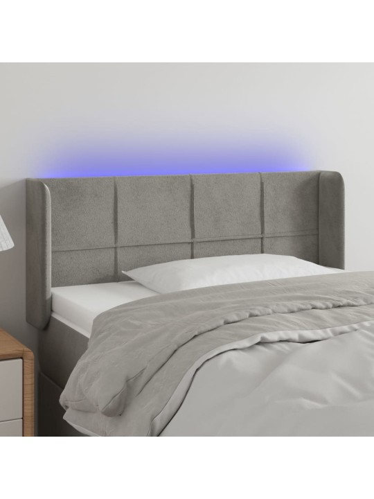 Gultas galvgalis ar led, 83x16x78/88 cm, gaiši pelēks samts