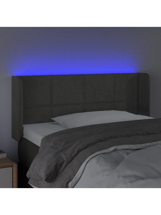 Gultas galvgalis ar led, 93x16x78/88 cm, tumši pelēks samts